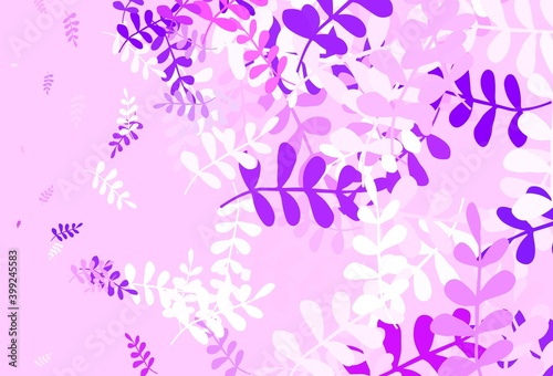 Light Purple  Pink vector doodle pattern with leaves.