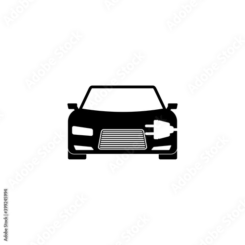 Electric car icon. Electrical plug in automobile silhouette icon isolated on white background