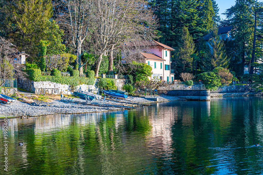 Naklejka premium Lierna Village lakeside view in Italy