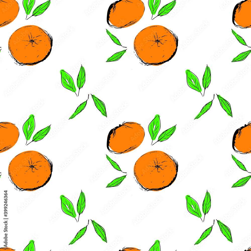 Bright sketch of ripe mandarin (orange, clementine, mandarins) fruit. Illustration set of orange fruit with texture. Design for textile, printing, menu, cards, posters. Bright sketch of ripe mandarin (orange, clementine, mandarins) fruit. Illustration set of orange fruit with texture. Design for textile, printing, menu, cards, posters.