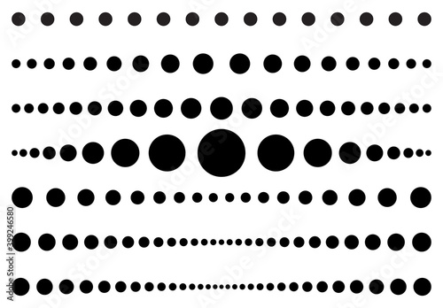Dot line set. Dotted divider collection. Vector circle lines patterns. Template simple page border. Black graphic design element isolated on white background. Eps 10.