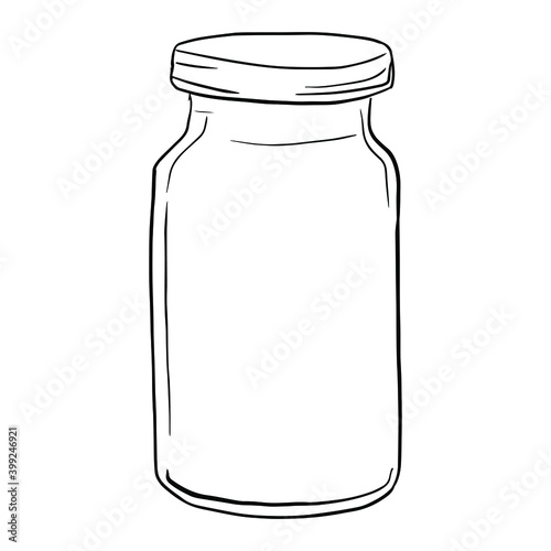 Outline sketch of isolated glass jar with lid in doodle style. Vector illustration