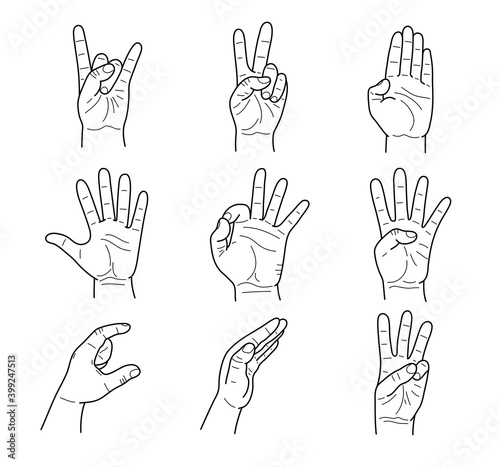 Male hand sign. Vector vintage engraved illustration isolated white background.