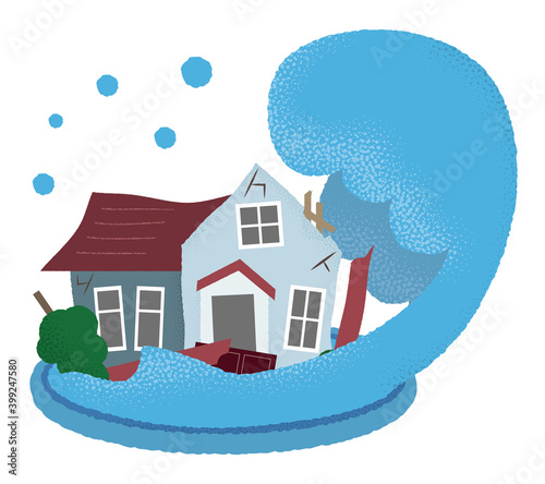 水害に遭う住宅のベクターイラスト