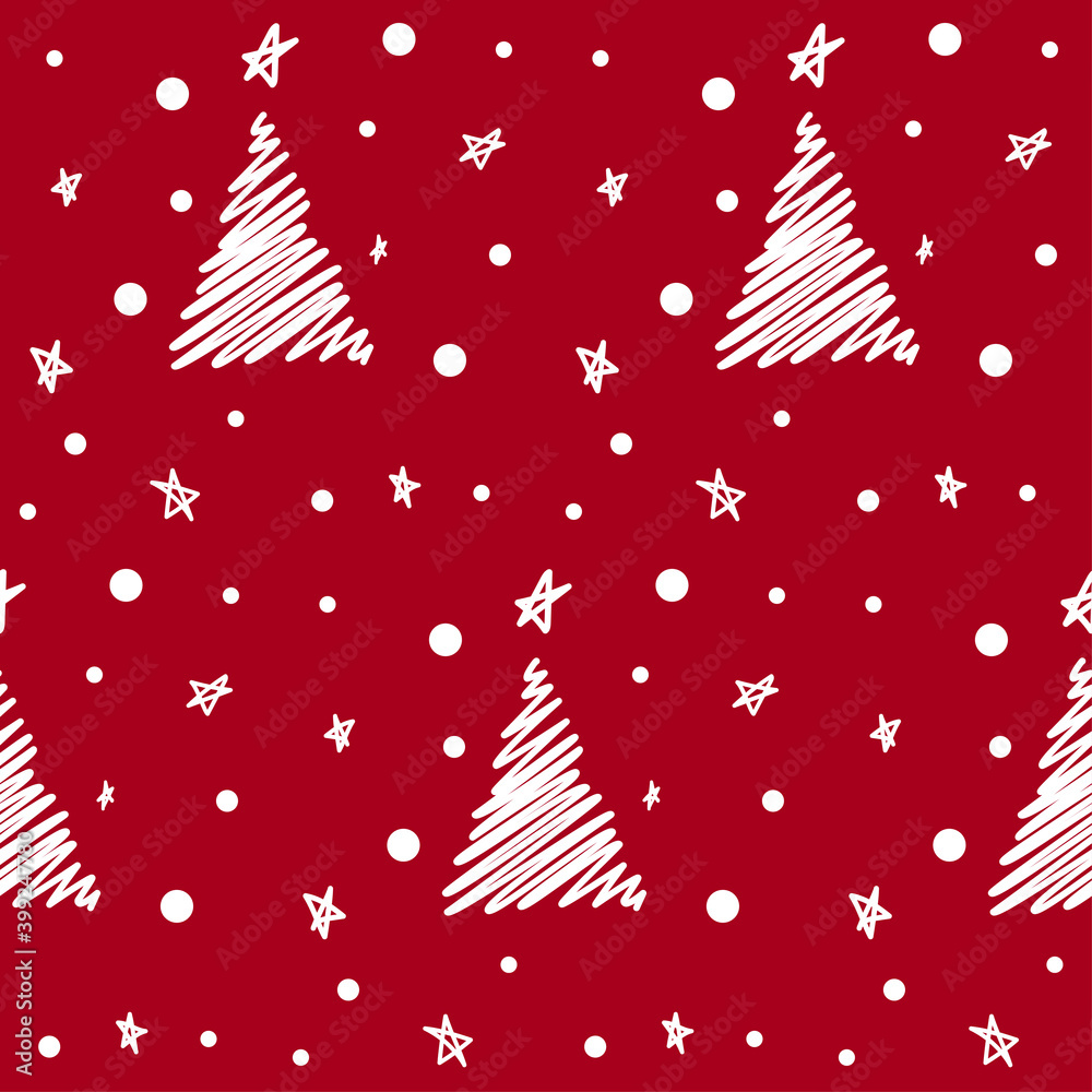 Red christmas seamless pattern with christmas tree design
