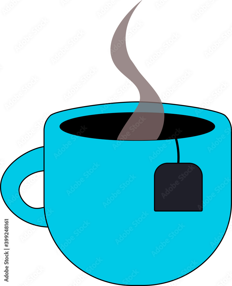 blue tea cup with tea pike, and smoke on white background blue tea cup with tea pike, and smoke on white background
