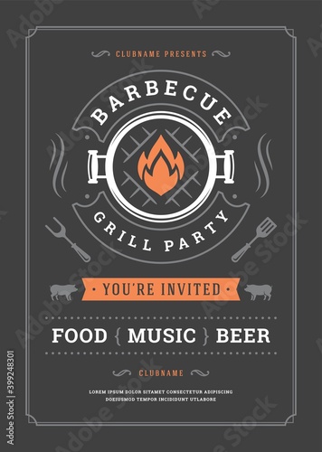 Barbecue party vector flyer or poster design template