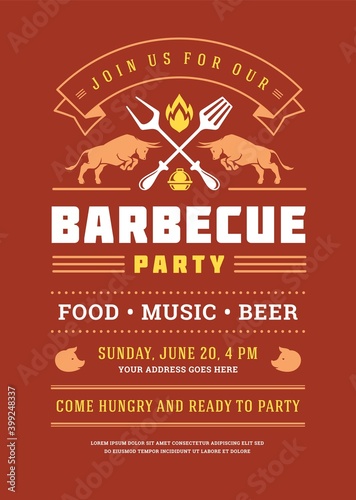 Barbecue party vector flyer or poster design template