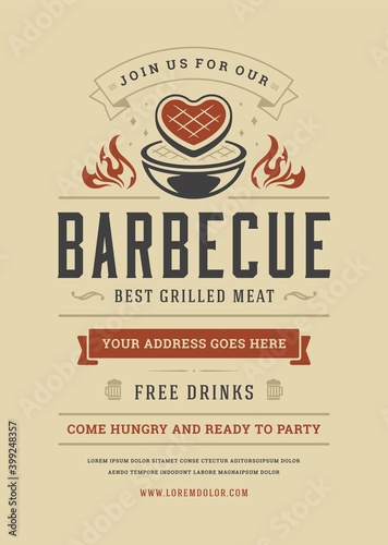 Barbecue party vector flyer or poster design template