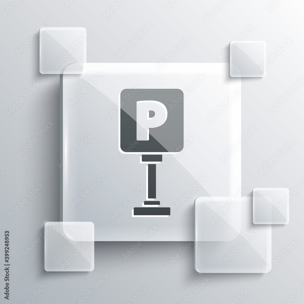 Grey Parking icon isolated on grey background. Street road sign. Square glass panels. Vector Illustration. Grey Parking icon isolated on grey background. Street road sign. Square glass panels. Vector Illustration.