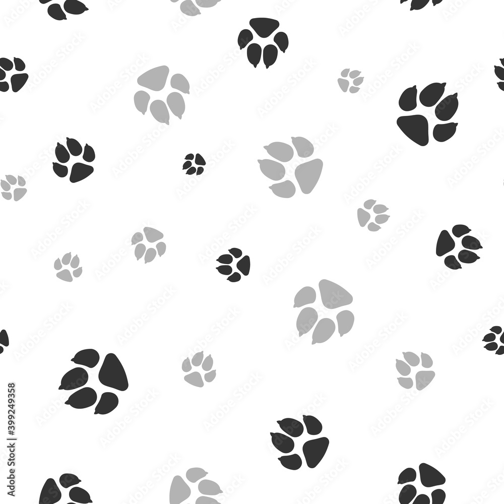 Cat and dog footprints seamless pattern. Pets or animals paw print. Vector