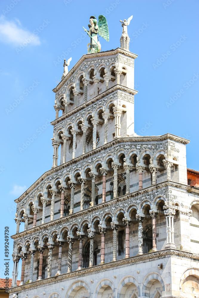 Lucca, Italy. Beautiful architecture of catholic church (Chiesa di San Michele in Foro) in Lucca.