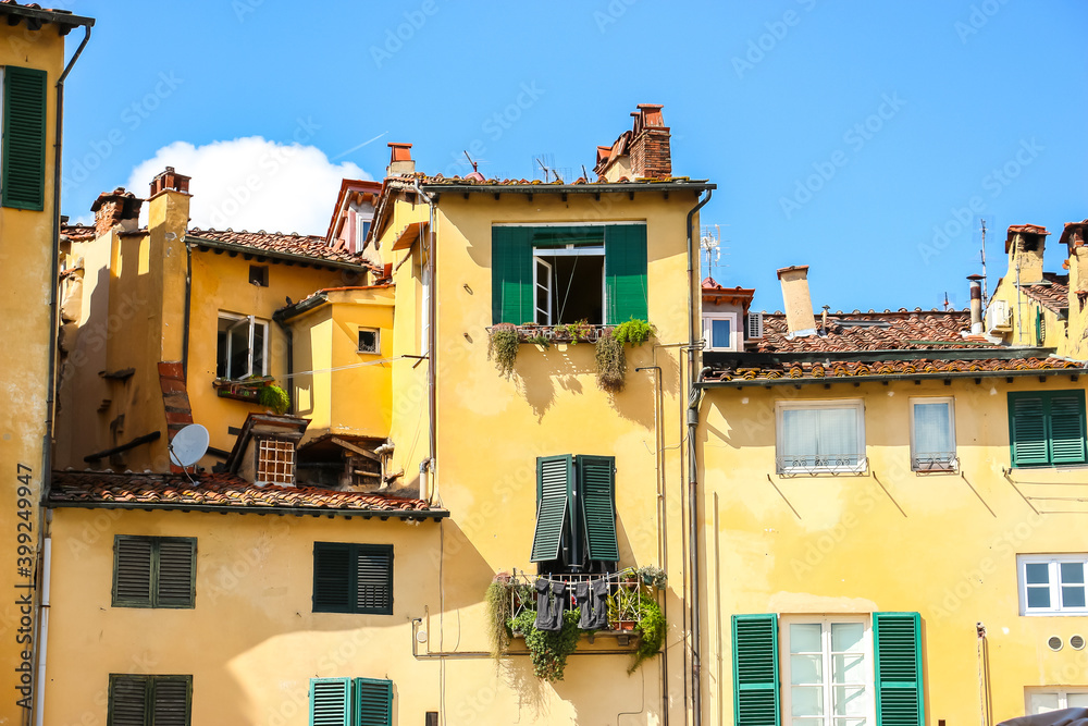 Lucca, Italy. Beautiful architecture of famous square Piazza dell'Anfiteatro in Lucca.