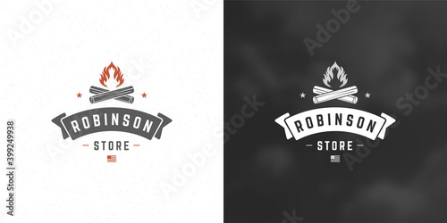 Campfire logo emblem vector illustration outdoor forest camping bonfire silhouette for shirt or print stamp
