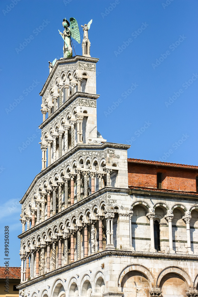 Lucca, Italy. Beautiful architecture of catholic church (Chiesa di San Michele in Foro) in Lucca.