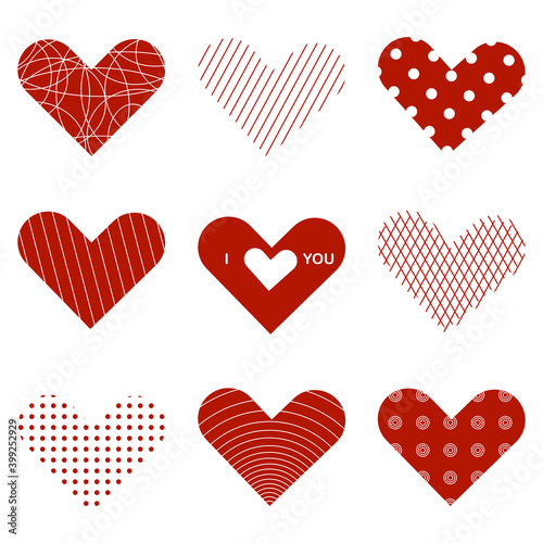 Heart valentine icon set. Love symbol. Elements for valentines day greeting card.