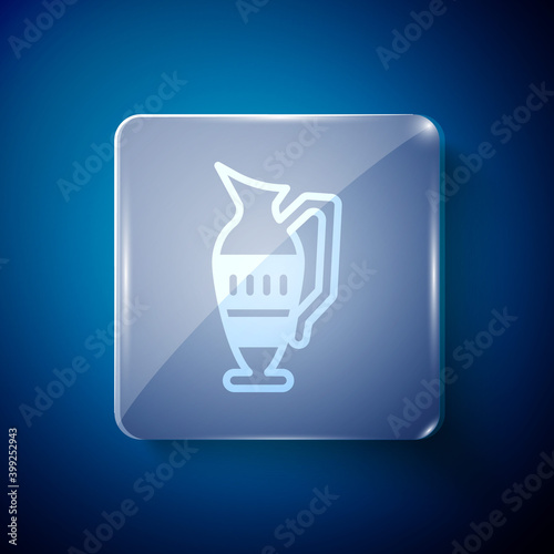 White Ancient amphorae icon isolated on blue background. Square glass panels. Vector.