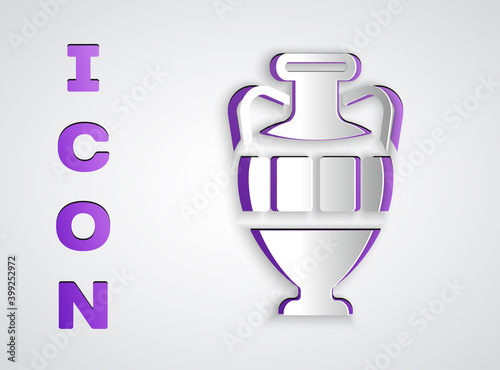 Paper cut Ancient amphorae icon isolated on grey background. Paper art style. Vector.