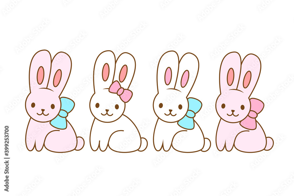 Cute Kawaii Bunny. Boy and girl. Vector cartoon set. Cute Kawaii Bunny. Boy and girl. Vector cartoon set.