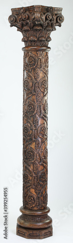 Column pillar wood carved ornate with clipping path.