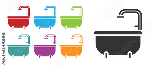 Black Bathtub icon isolated on white background. Set icons colorful. Vector.