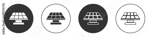 Black Solar energy panel icon isolated on white background. Circle button. Vector.