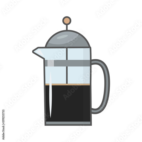French press kettle. Filled coffee pot outline icon, linear colorful pictogram isolated on white. Alternative brewing methods. Symbol, logo illustration. Vector illustration. 