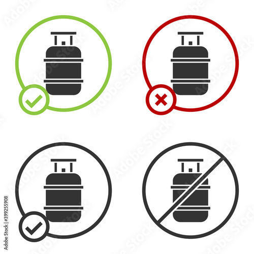 Black Propane gas tank icon isolated on white background. Flammable gas tank icon. Circle button. Vector.