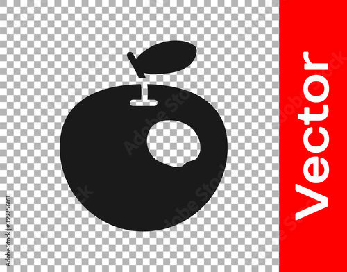 Black Genetically modified apple icon isolated on transparent background. GMO fruit. Vector.