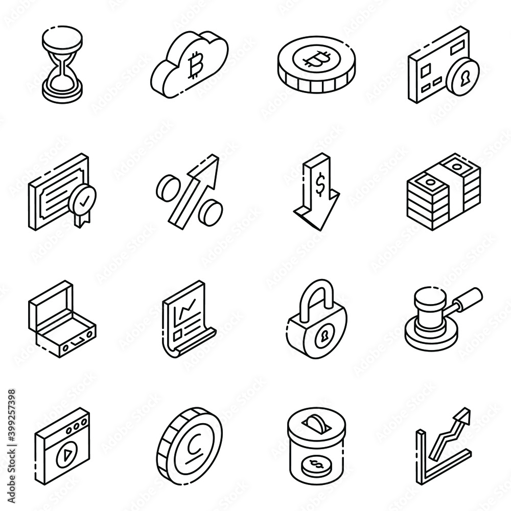 
Finance and Analytics Glyph Isometric Icons Pack 
