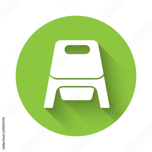 White Baby potty icon isolated with long shadow. Chamber pot. Green circle button. Vector.