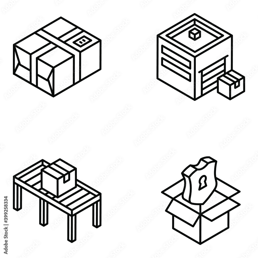 
Pack of Parcels Glyph Isometric Icons 
