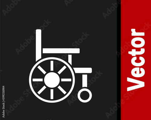 White Wheelchair for disabled person icon isolated on black background. Vector.