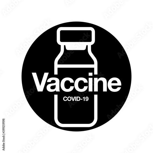 Vaccine Icon. Medical vial for injection isolated on black background. Concept for Medicine, COVID-19 Vaccination. Vector Illustration.