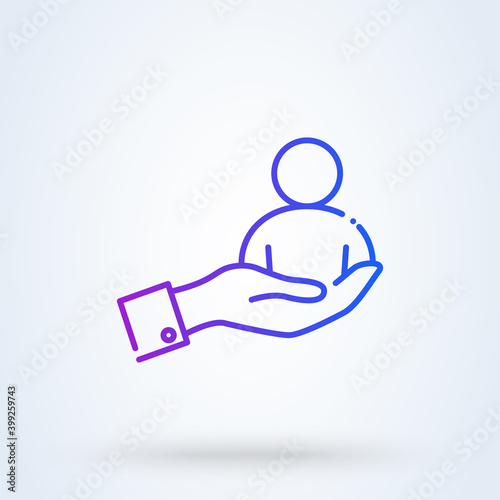 customer service sign line icon or logo. Customer support and hand holding concept. Full customer care service vector linear illustration.