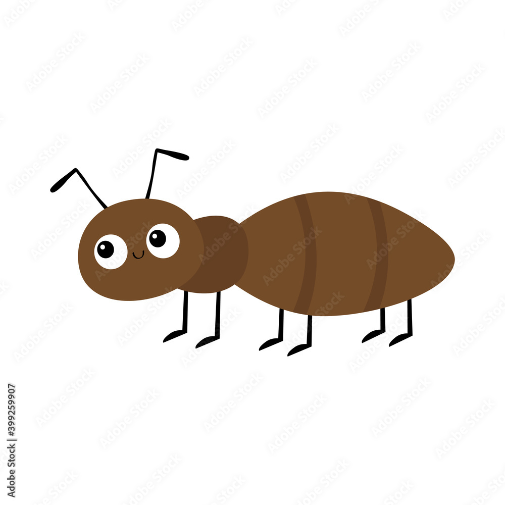 Ant Insect animal icon. Cute cartoon kawaii funny character. Bug beetle  emmet. Brown color. Education cards for kids. Isolated. White background.  Flat design. Stock Vector | Adobe Stock