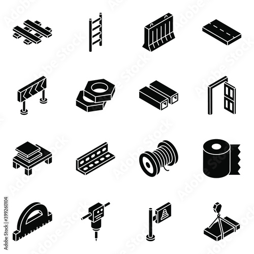 
Pack of Building Material Glyph Isometric Icons
