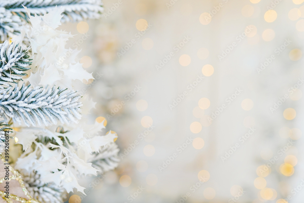 white Christmas decoration with bokeh abstract background