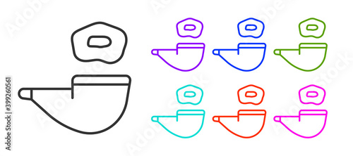 Black line Smoking pipe with smoke icon isolated on white background. Tobacco pipe. Set icons colorful. Vector.