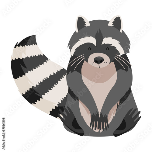 Funny Raccoon with Striped Tail in Sitting Pose Vector Illustration