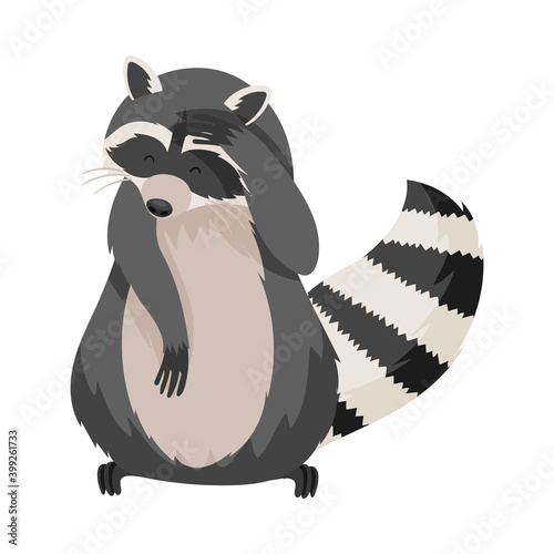 Cute Raccoon Animal Scratching His Head with Its Front Paw Vector Illustration