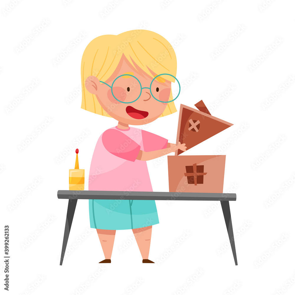 Inventive Girl Engaged in Upcycling Reusing Recyclable Material Vector Illustration Inventive Girl Engaged in Upcycling Reusing Recyclable Material Vector Illustration