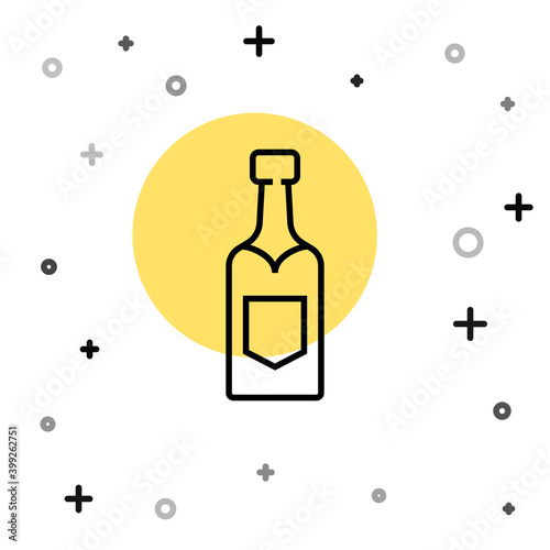 Black line Champagne bottle icon isolated on white background. Random dynamic shapes. Vector.