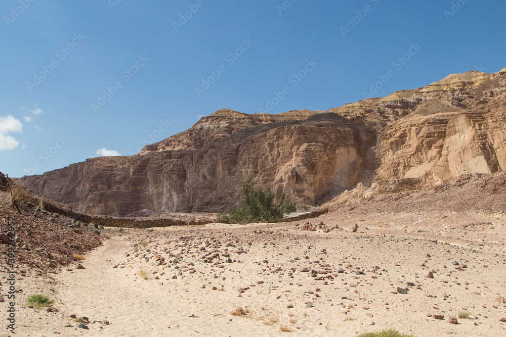 White canyon with yellow rocks. Egypt, desert, the Sinai Peninsula, Dahab.
