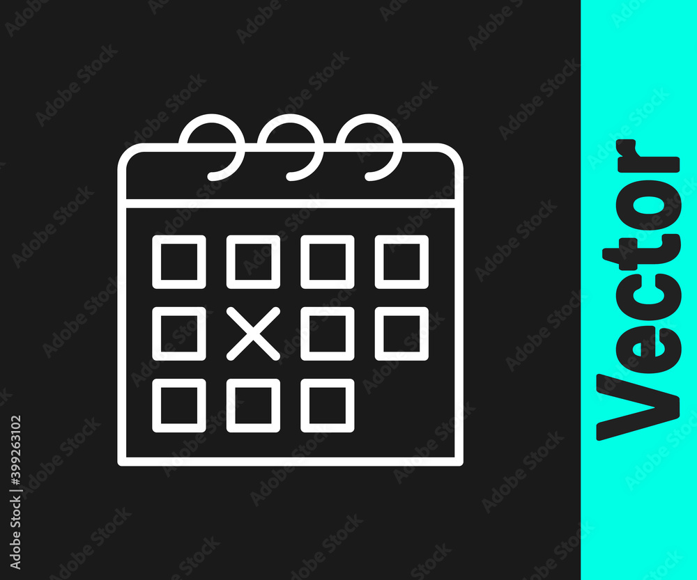 White line Calendar fitness icon isolated on black background. Training schedule. Vector. White line Calendar fitness icon isolated on black background. Training schedule. Vector.