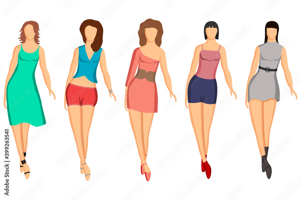 Women's summer walking clothes. Short dress, shorts, t-shirts.