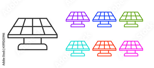 Black line Solar energy panel icon isolated on white background. Set icons colorful. Vector.