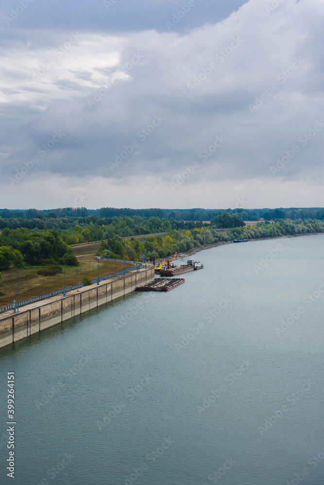 Dock in Gabcikovo-Nagymaros dams in Danube river Dock in Gabcikovo-Nagymaros dams in Danube river