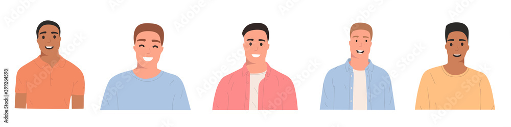 Set of five portraits of different people with detailed face and emotions, isolated on white background. A team of different workers, cut to the chest. Isolated on white, ready to use Set of five portraits of different people with detailed face and emotions, isolated on white background. A team of different workers, cut to the chest. Isolated on white, ready to use