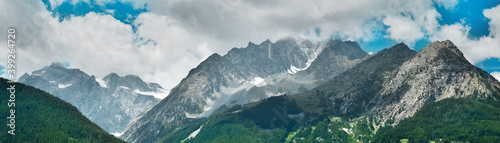 Panoramic view of high mountains